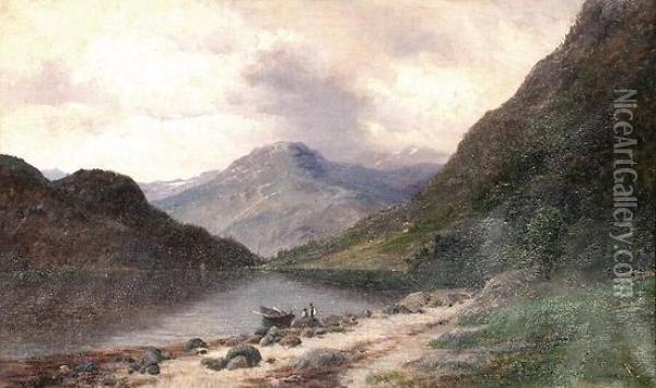 Fjordlandskap Med Folkeliv 1893 1893 Oil Painting - Carl Nielsen
