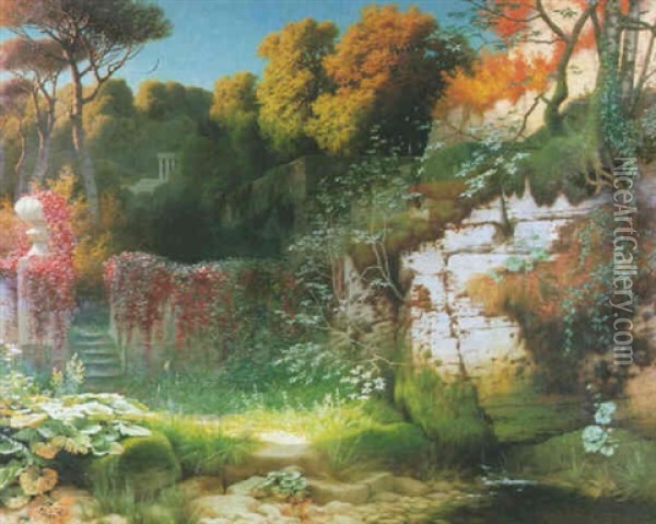 Herbstliche Parklandschaft Oil Painting - Traugott Hermann Ruedisuehli