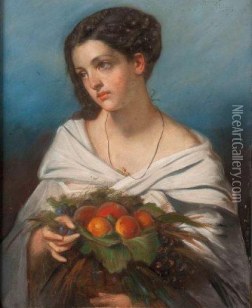 Jeune Fille A La Coupe De Fruits Oil Painting - Emile Francois Dessain