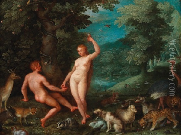 The Temptation Of Adam In Paradise Oil Painting - Jan Brueghel the Elder