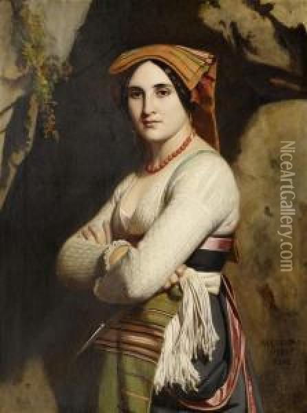 Young Italian Woman Oil Painting - Alexandre Hesse