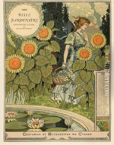 Belle Jardiniere Calendar Aout Oil Painting - Eugene Grasset
