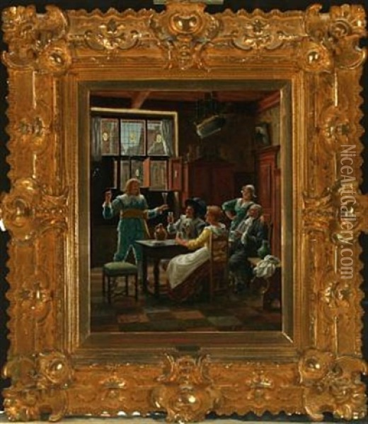Interior With Cheerful People Oil Painting - Wilhelm Giessel