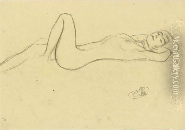 Lying Female Nude With Positioned Left Leg Oil Painting - Gustav Klimt