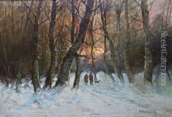 Abendstimmung Im Verschneiten Wald Oil Painting - Eduard Steinbach
