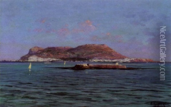View Of Gibraltar Oil Painting - Frederic Hugo d' Alesi