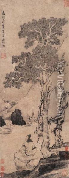 Scholar Under The Tree Oil Painting - Zhengming Wen