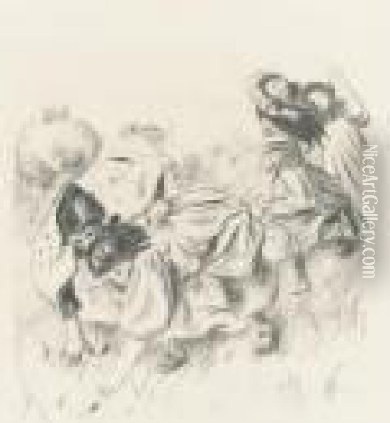 Enfants Jouant A La Balle (d., S. 32; Roger-marx 7) Oil Painting - Pierre Auguste Renoir