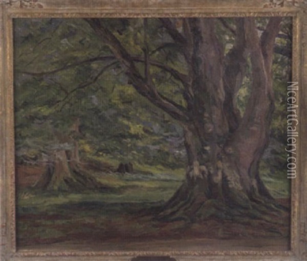 Summer Landscape With Large Tree In Foreground Oil Painting - Mary Cable Butler
