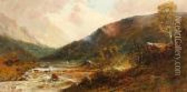 Mountainous Landscape At Dawn; Andcompanion Oil Painting - Gustave de Breanski