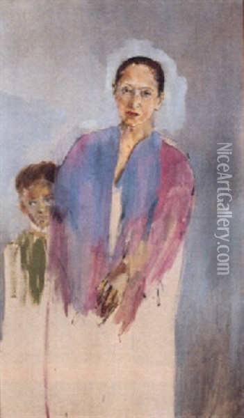 Portrait Of Helena Rubenstein With Her Son Oil Painting - Christian Berard