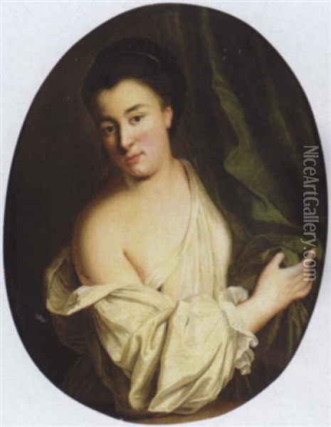 A Portrait Of A Woman Wearing A White Shirt Oil Painting - Jean-Baptiste Santerre