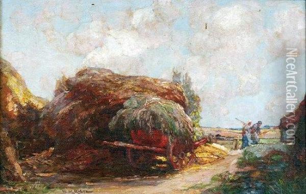 The Rickyard, Manor Farm, Houghton Oil Painting - William Watt Milne