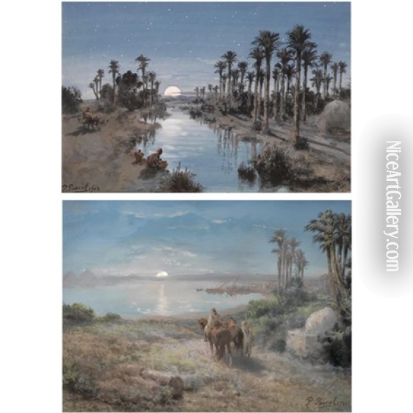 Oases At Night (various Sizes; Pair) Oil Painting - Paul Pascal