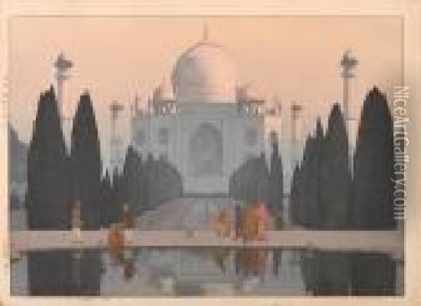 Morning Mist In Taj Mahal No. 5, Night In Taj Mahal No. 6 
Taji Maharu No Asagiri Daigo Oil Painting - Hiroshi Yoshida