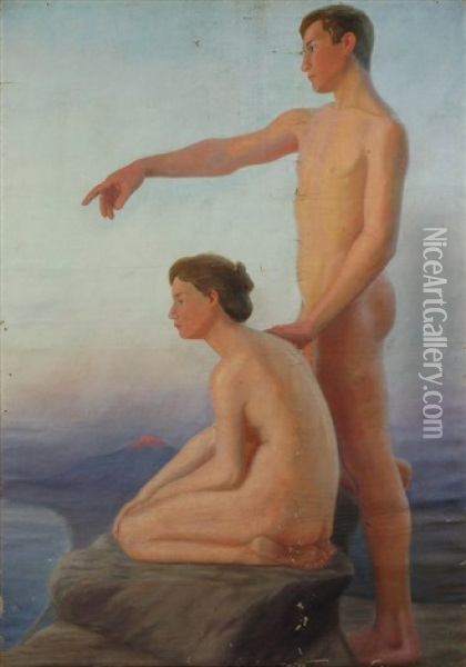 Vor Der Bucht Von Taormina Mit Dem Atna Im Hintergrund Oil Painting - Otto Greiner