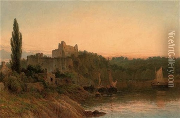 A Ruin In A River Landscape Oil Painting - Henry Dawson