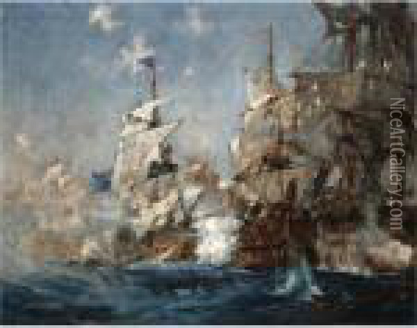 The Battle Of Trafalgar, 21st October 1805 Oil Painting - Charles Edward Dixon