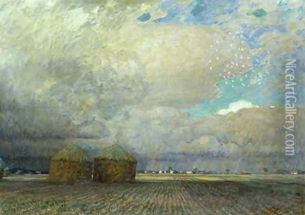 Landscape with Huts Oil Painting - Leopold Karl Walter von Kalckreuth