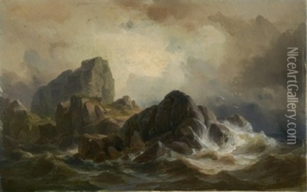 Felsen In Brandung (skudesnaes, Norwegen) Oil Painting - Friedrich Johann C.E. Preller the Elder