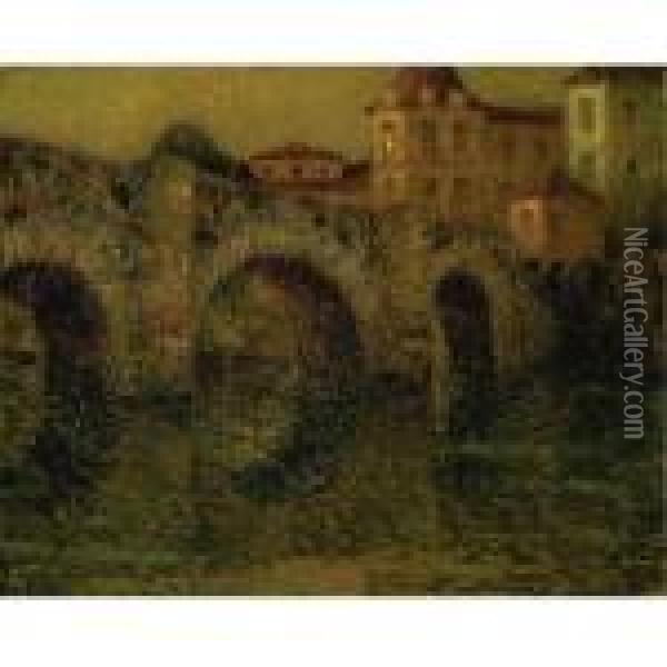Le Pont Au Crepuscule, Dinan Oil Painting - Henri Eugene Augustin Le Sidaner
