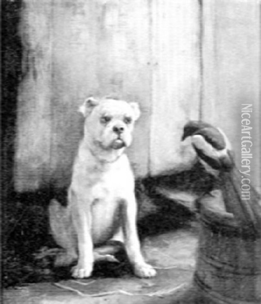 Bulldog And Bird Oil Painting - George Washington Brownlow