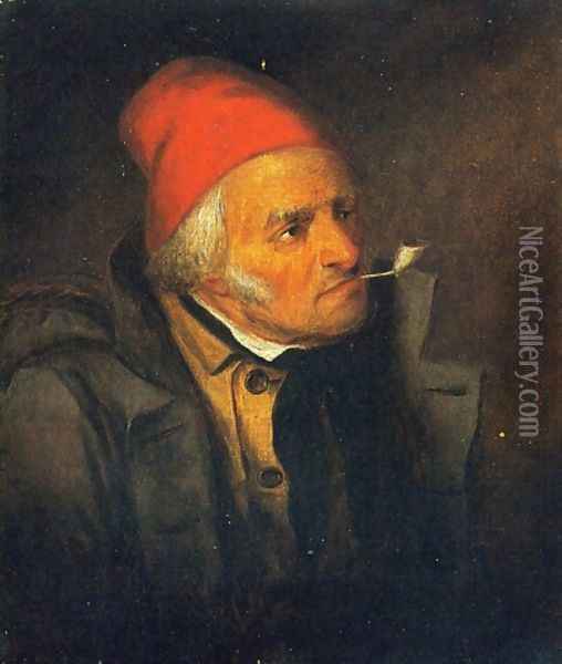 Man with Red Hat and Pipe Oil Painting - Cornelius David Krieghoff