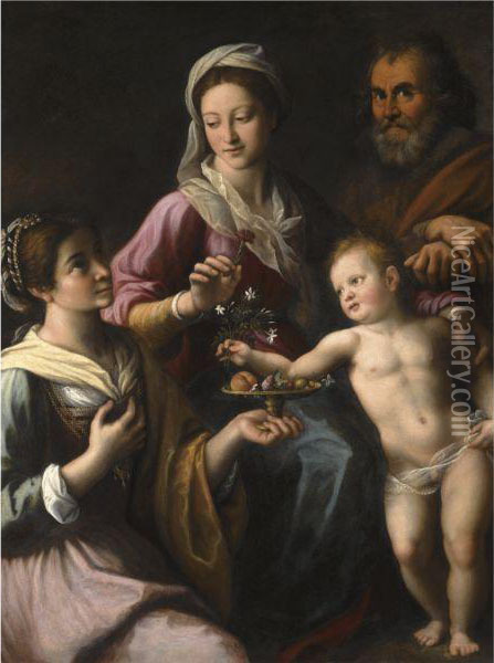The Holy Family With Saint Dorothea Oil Painting - Fabrizio Santafede