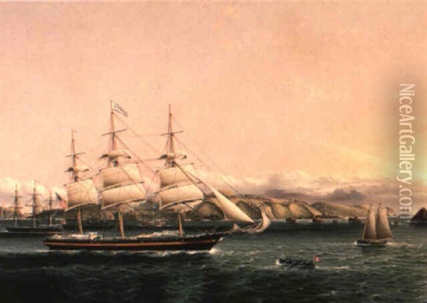 The 'edward O'brien' Entering Port Oil Painting - James Edward Buttersworth