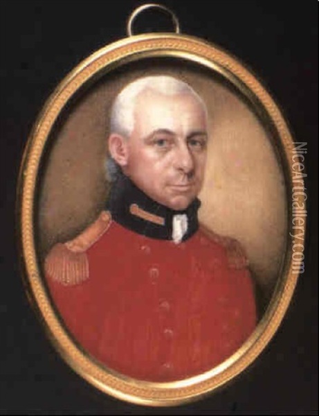 An Officer Of The Life Guards, In Red Coat With Black Collarand Gold Buttons, Gold Epaulette Oil Painting - Paul Frederick De Caselli
