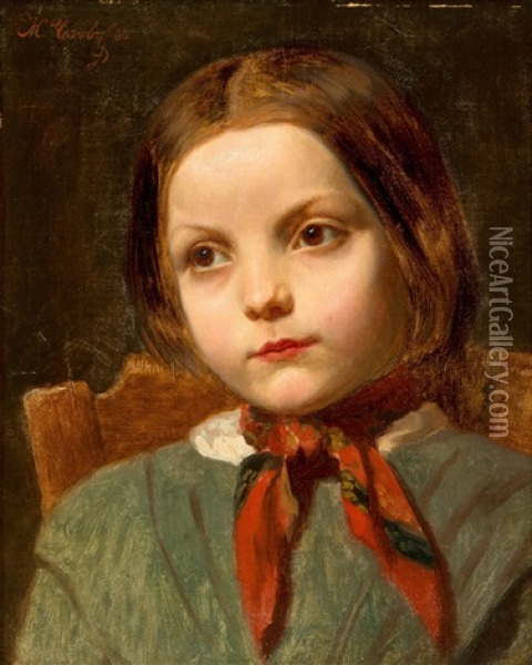 A Girl With A Red Scarf Oil Painting - Nikolai Chekhov