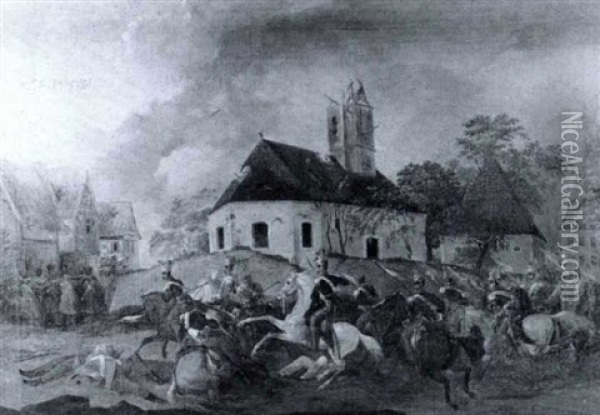 Szene Aus Der Volkerschlacht Bei Leipzig, 14. Bis 19.       Oktober 1813 Oil Painting - Ernest Wilhelm Strassberger