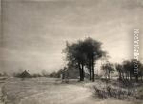 Untitled (winter Landscape) Oil Painting - Leonard Misonne