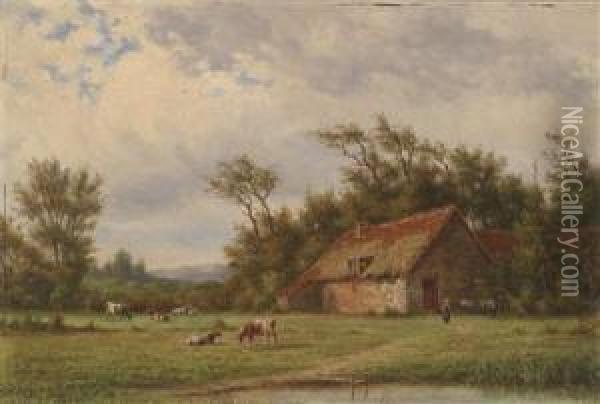 Open Landscape With Cows And Decorative Figures Oil Painting - Jan Evert Morel