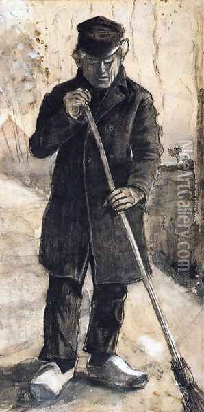 A Man with a Broom Oil Painting - Vincent Van Gogh