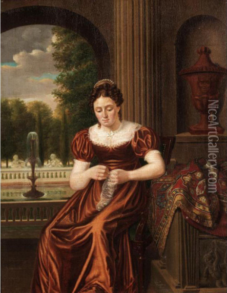 A Lady Sewing Oil Painting - Nicholaas Hopman