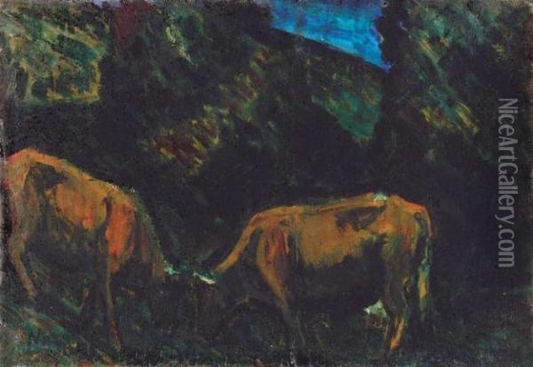 Landscape In Transsylvania (cows), About 1925 Oil Painting - Istvan Nagy