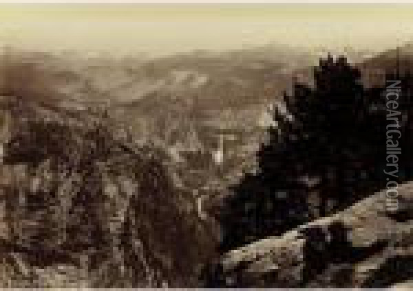 The Vernal And Nevada Falls, From Glacier Point, Yosemite Oil Painting - Carleton E. Watkins