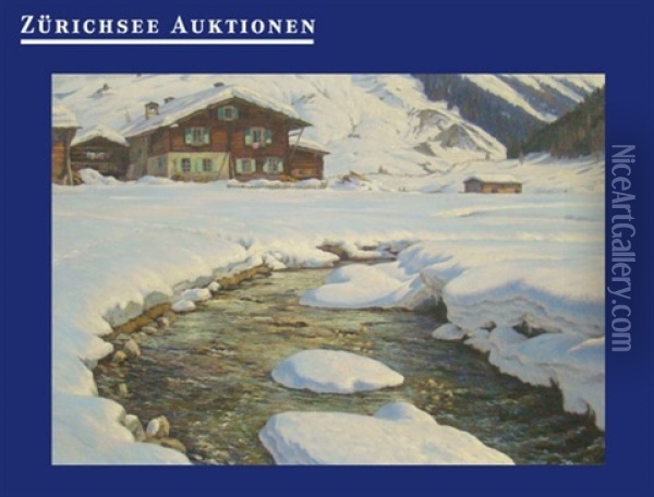 Davos Im Winter Oil Painting - Franz Holper
