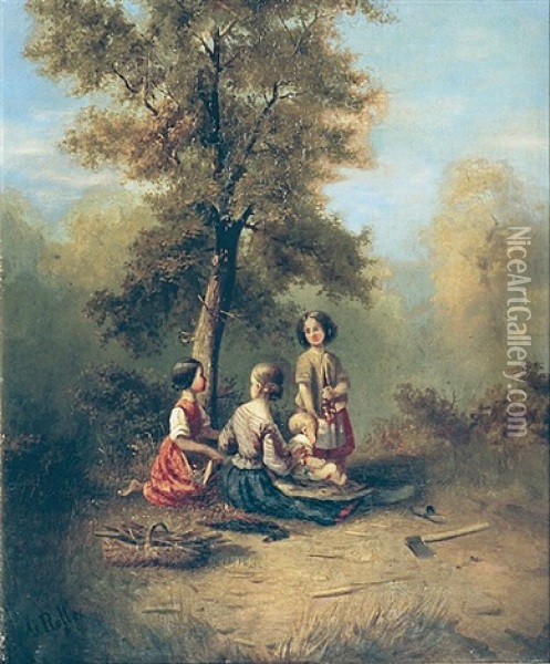 Kinder Unter Einem Baum Oil Painting - Gustav Rolle