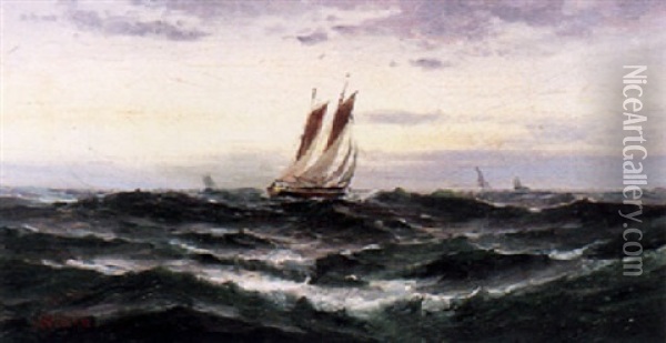 Ships On Rough Water Oil Painting - Edward Percy Moran
