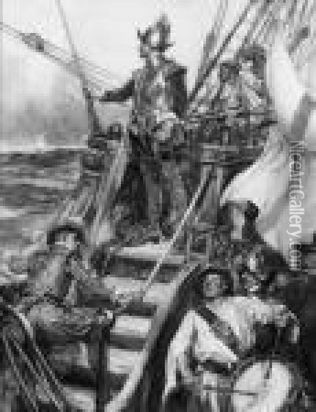 Sir Francis Drake Surveying The Enemy Oil Painting - Arthur David Mccormick