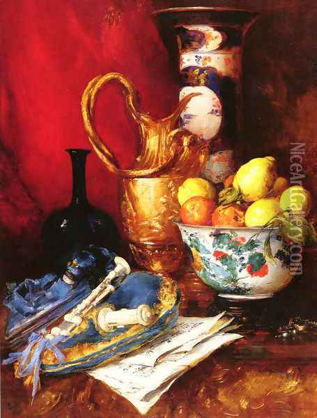 A Still Life with a Bowl of Fruit Oil Painting - Antoine Vollon