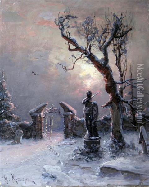 Cemetary In Winter Oil Painting - Iulii Iul'evich (Julius) Klever