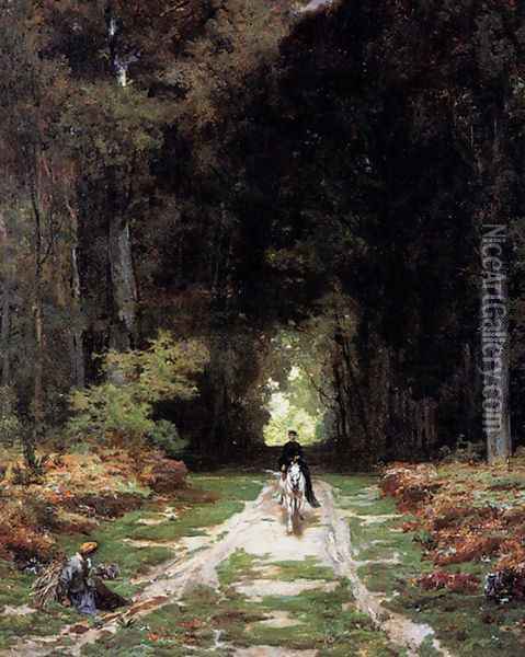 Equestrienne on a Wooded Lane Oil Painting - Jules Joseph Augustin Laurens