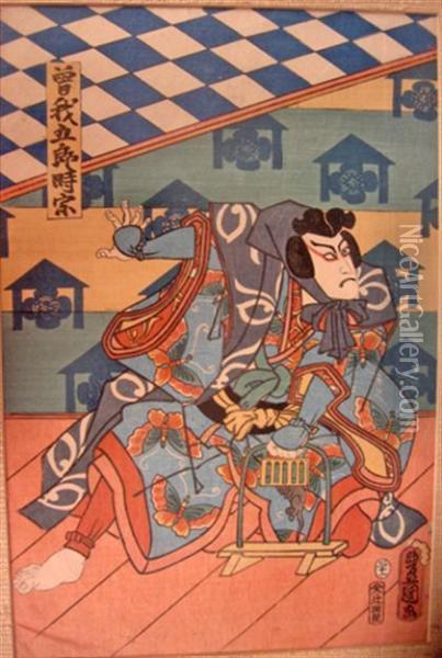 Samurai Battle Triptych Oil Painting - Utagawa Kunitsuna