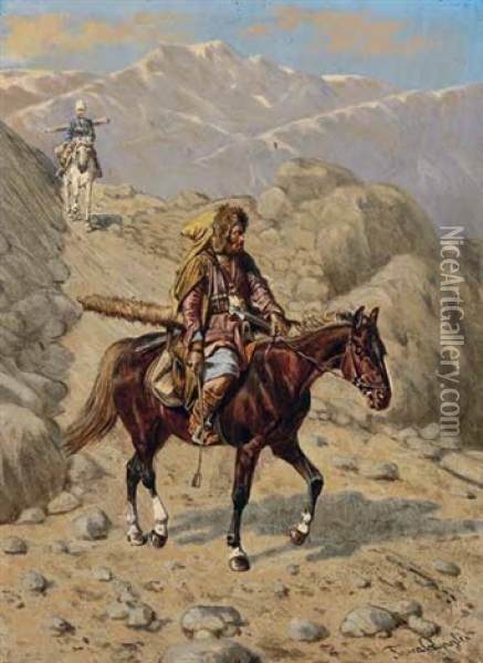 Zwei Tscherkessen Zu Pferd Im Gebirge Oil Painting - Franz Quaglio