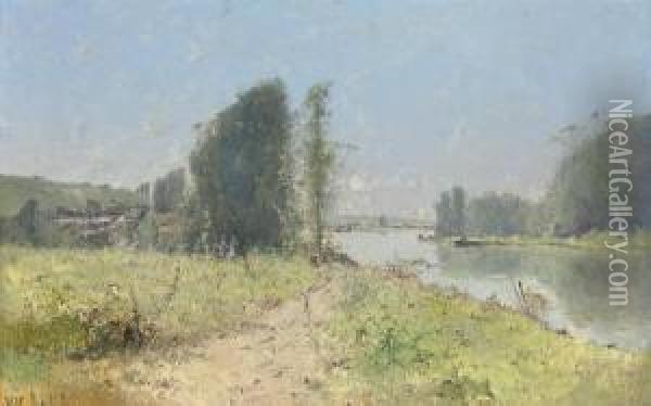 On The River At L'yonne, Bourgogne Oil Painting - Victor Viollet-Le-Duc