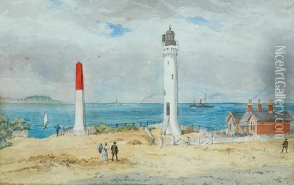 Victorian Lighthouse Oil Painting - Albert Charles Cooke