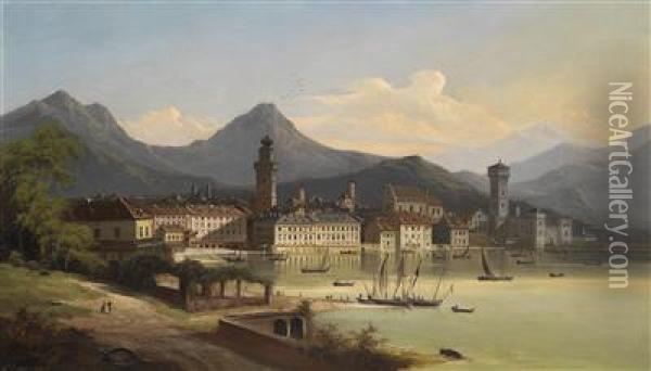 Riva On Lake Garda Oil Painting - J. Wilhelm Jankowsky